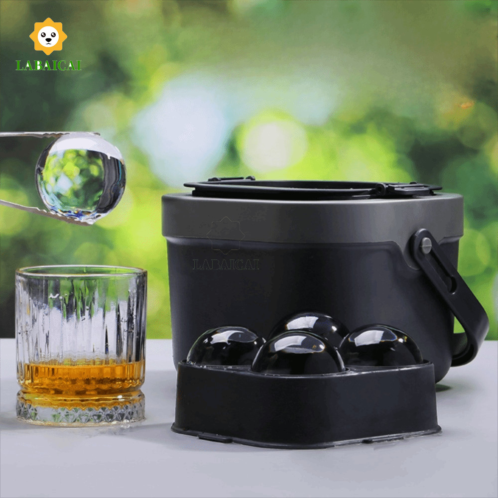 LABAICAI Bar Clear Ice Sphere Mold, Máy làm bóng đá trong suốt 4 khoang chống dính, Silicone gia dụng 6CM Khuôn làm đá viên có độ tinh khiết cao Đồ uống