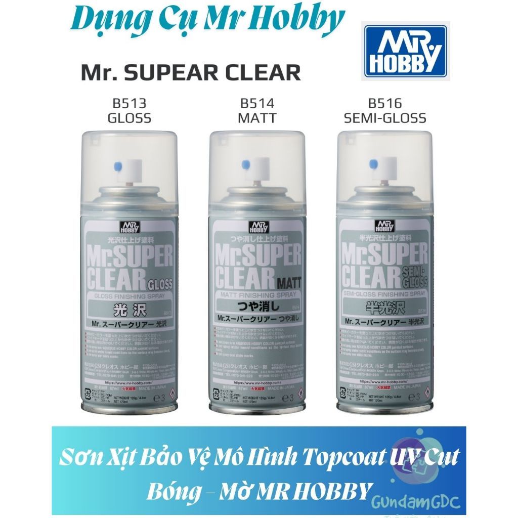X-Bình Sơn Xịt Bảo Vệ Mô Hình Gundam Topcoat UV Cut Bóng - Mờ MRHOBBY B513 B514 B516 B522 B523 - Sơn