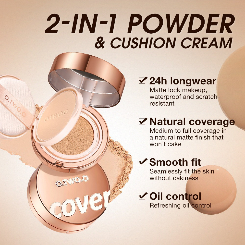 O.TWO.O 2 trong 1 BB Cushion & Setting Powder Kem nền trang điểm chống thấm nước Kiểm soát dầu lâu t