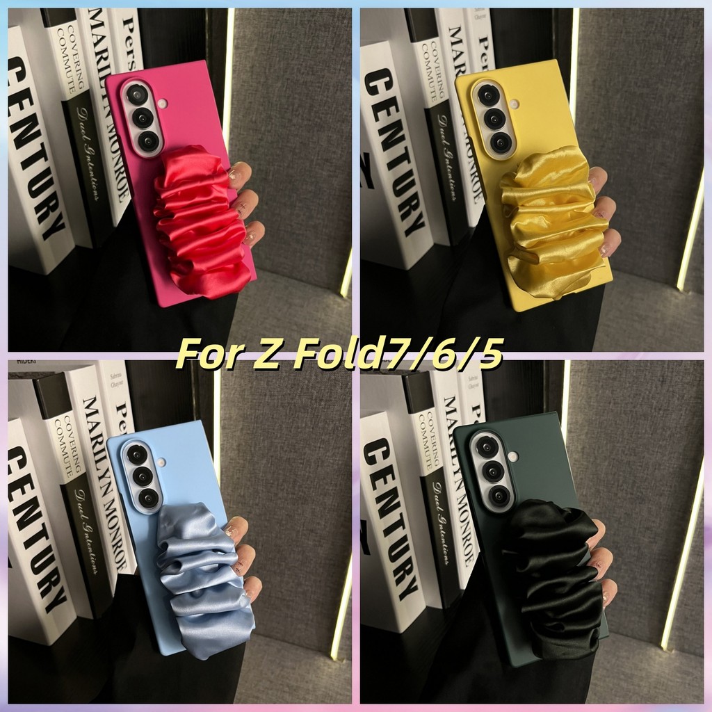 Ốp Lưng Màu Trơn Cổ Điển Có Khăn Lụa Dây Đeo Tay Cho Samsung Galaxy ZFold7 Z Fold 6 Z Fold6 Z Fold5 