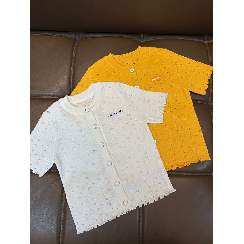 KSND MIUMIU Spring new fashion cardigan short-sleeve knitted top with hollow-out design, breathable 