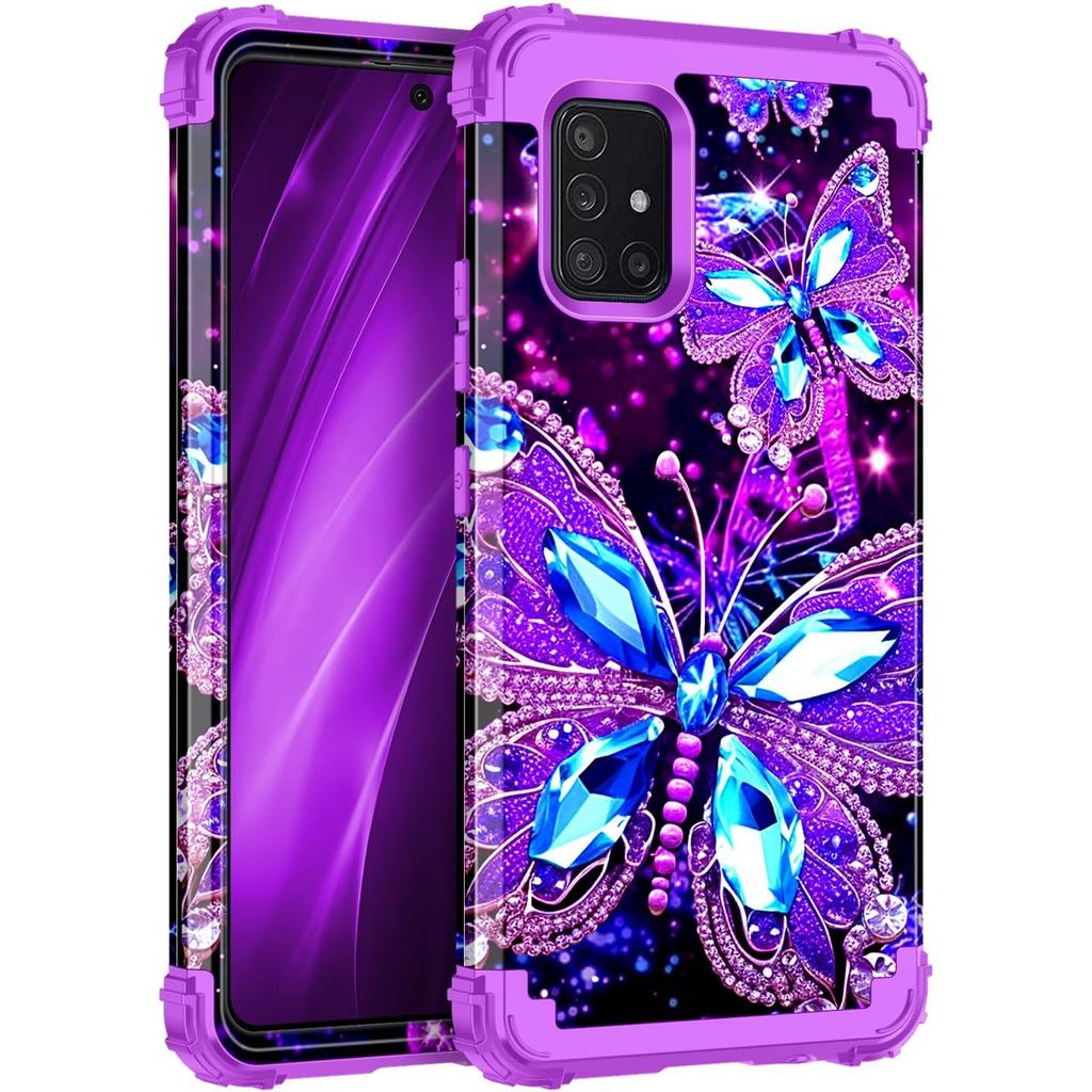 Ốp lưng Miqala cho Galaxy A51 5G, Ốp lưng nhựa cứng toàn thân chống sốc chống sốc nặng ba lớp + Vỏ b