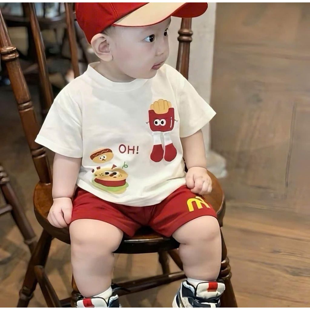[VoiBabii] (QCCC) Set Áo Burger Đỏ Mix Quần Đỏ Năng Động Cho Bé - HN212