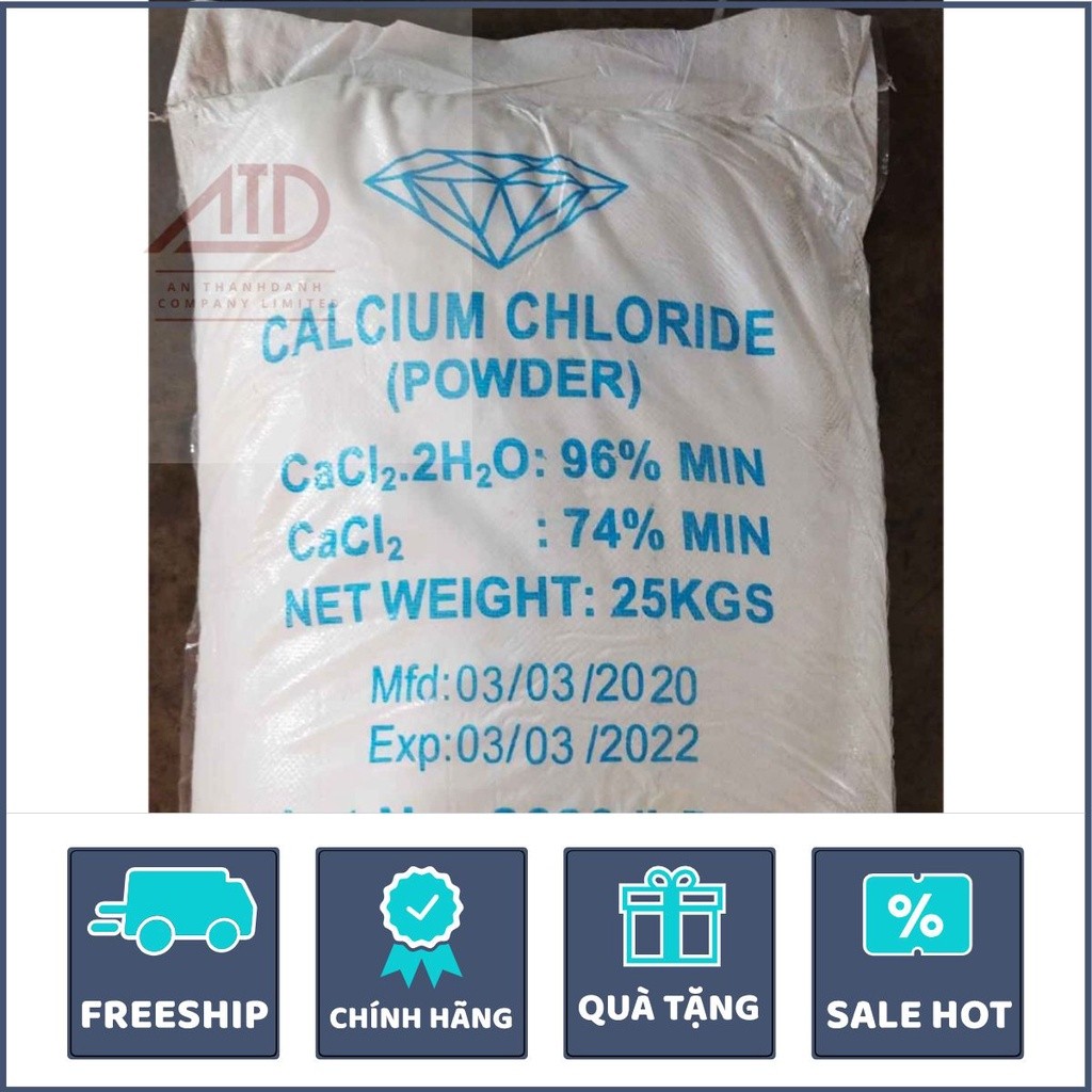 (Bao 25kg - 8k/kg) 1kg Chất làm khô CaCl2 - Calcium chloride. ĐDG