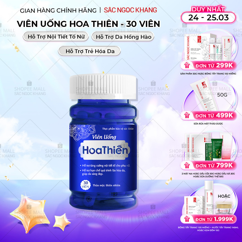 Viên uống cân bằng nội tiết tố nữ Hoa Thiên [hộp 30v] - SẮC NGỌC KHANG bí quyết trẻ đẹp từ bên trong