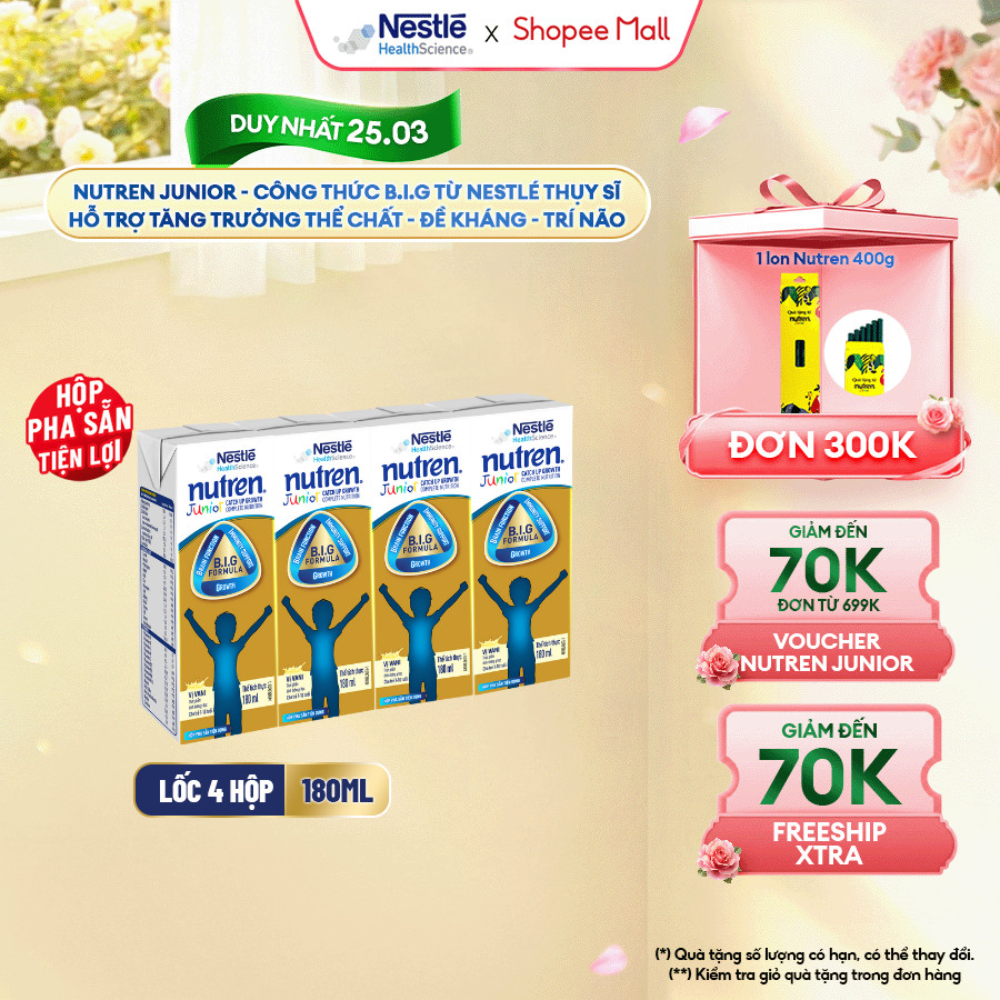 Lốc 4 Hộp Sữa Pha Sẵn NESTLÉ NUTREN JUNIOR Thụy Sĩ Công Thức BIG Tăng Trưởng 180ML