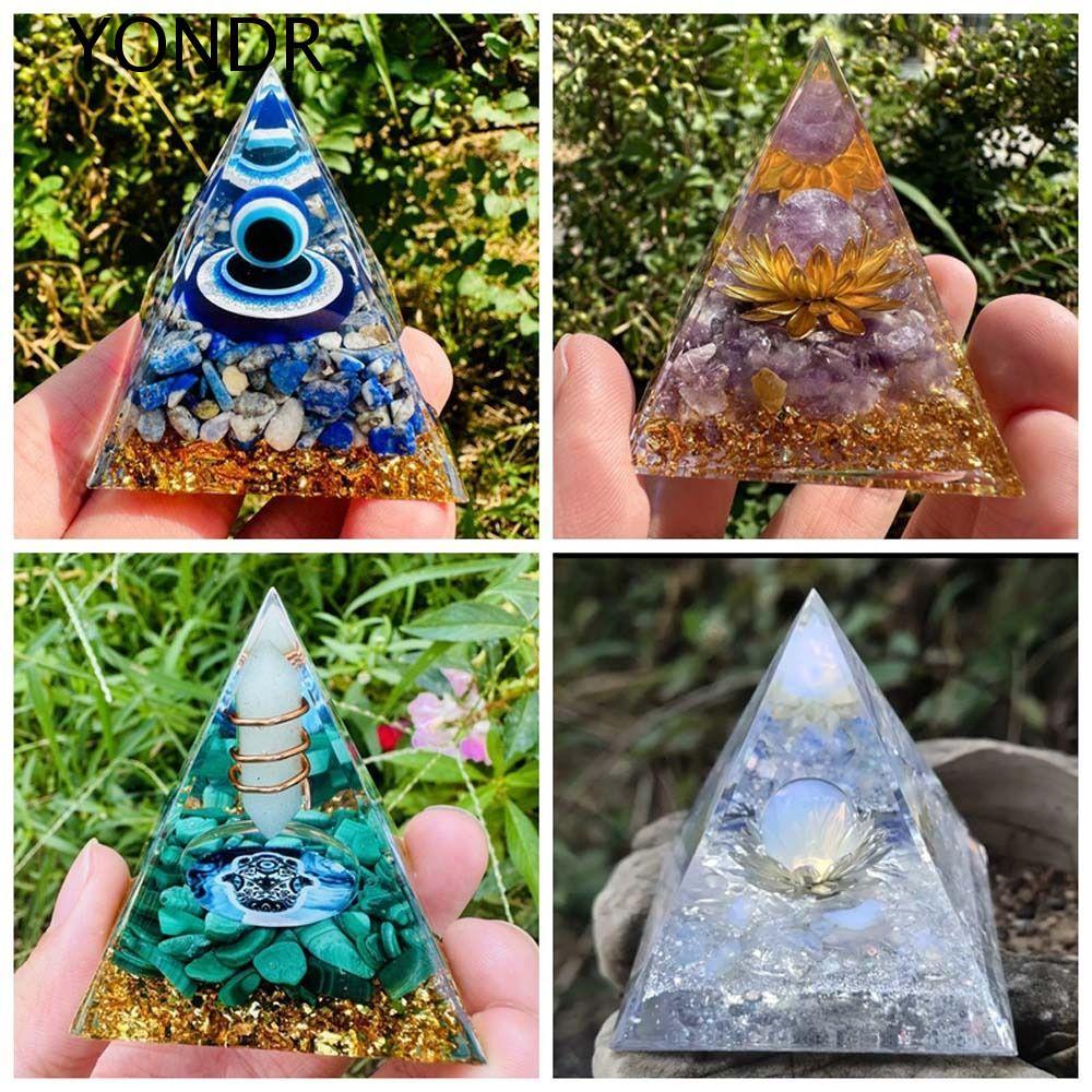 YONDR Evil Eye Ornament, Fortune Lucky Crystal Stone Pyramid Figurine, Art Carfts Drop Glue Energy O