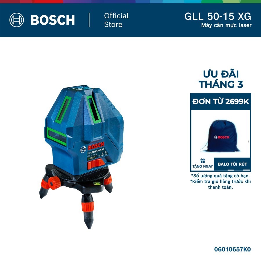 Máy cân mực laser Bosch GLL 50-15 XG – Laser tia xanh, bền bỉ, chuyên nghiệp