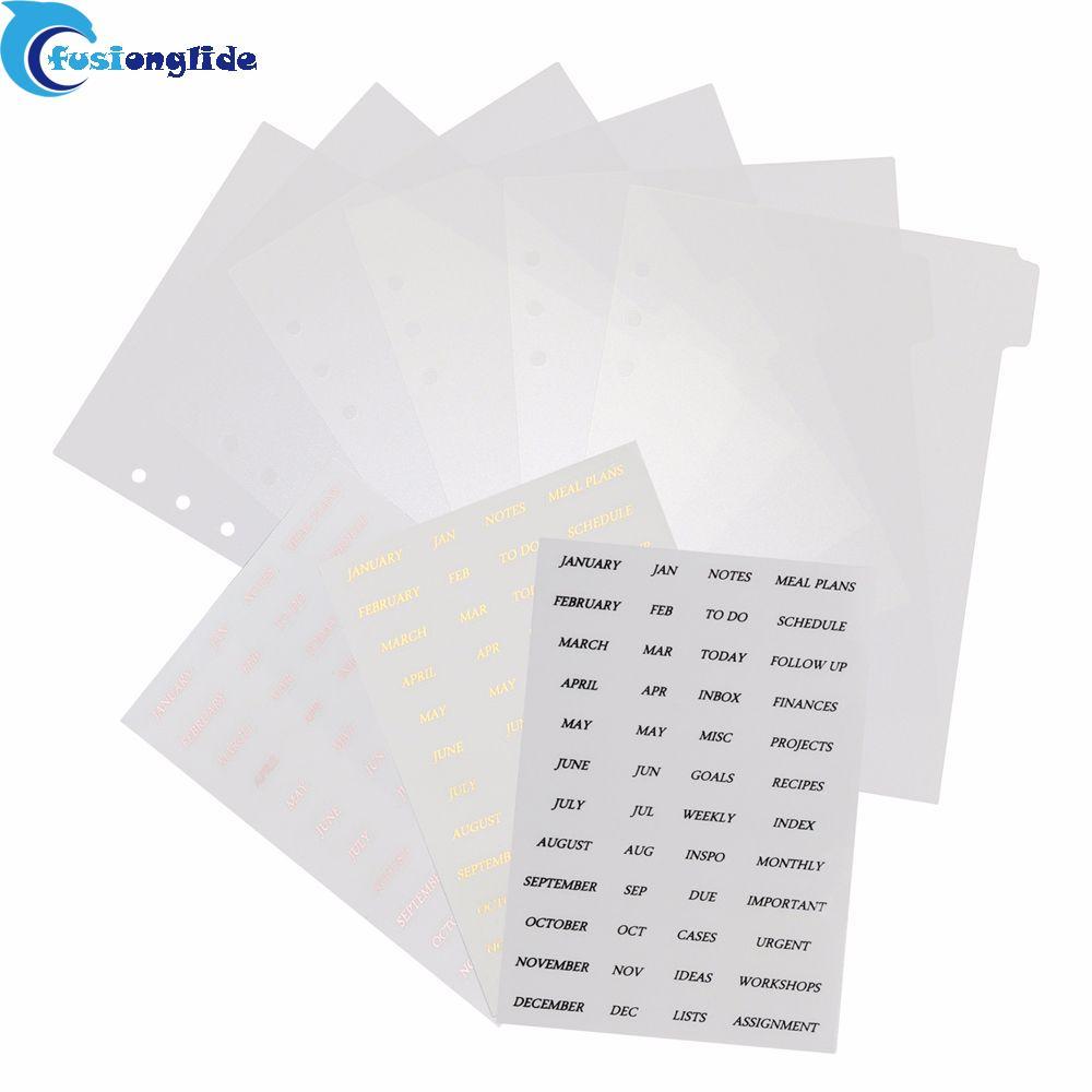 FUSIONGLIDE Binder Index Dividers PVC Creative Notebook Sticker Separator Trang cho A5 / A6 Notebook