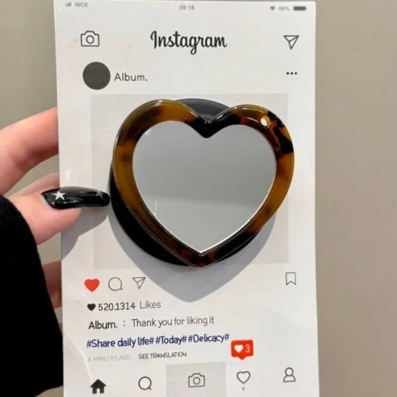 Retro Amber Heart Mirror Giá đỡ từ tính Thích hợp cho Điện thoại di động MagSafe Hấp phụ mạnh Máy tí