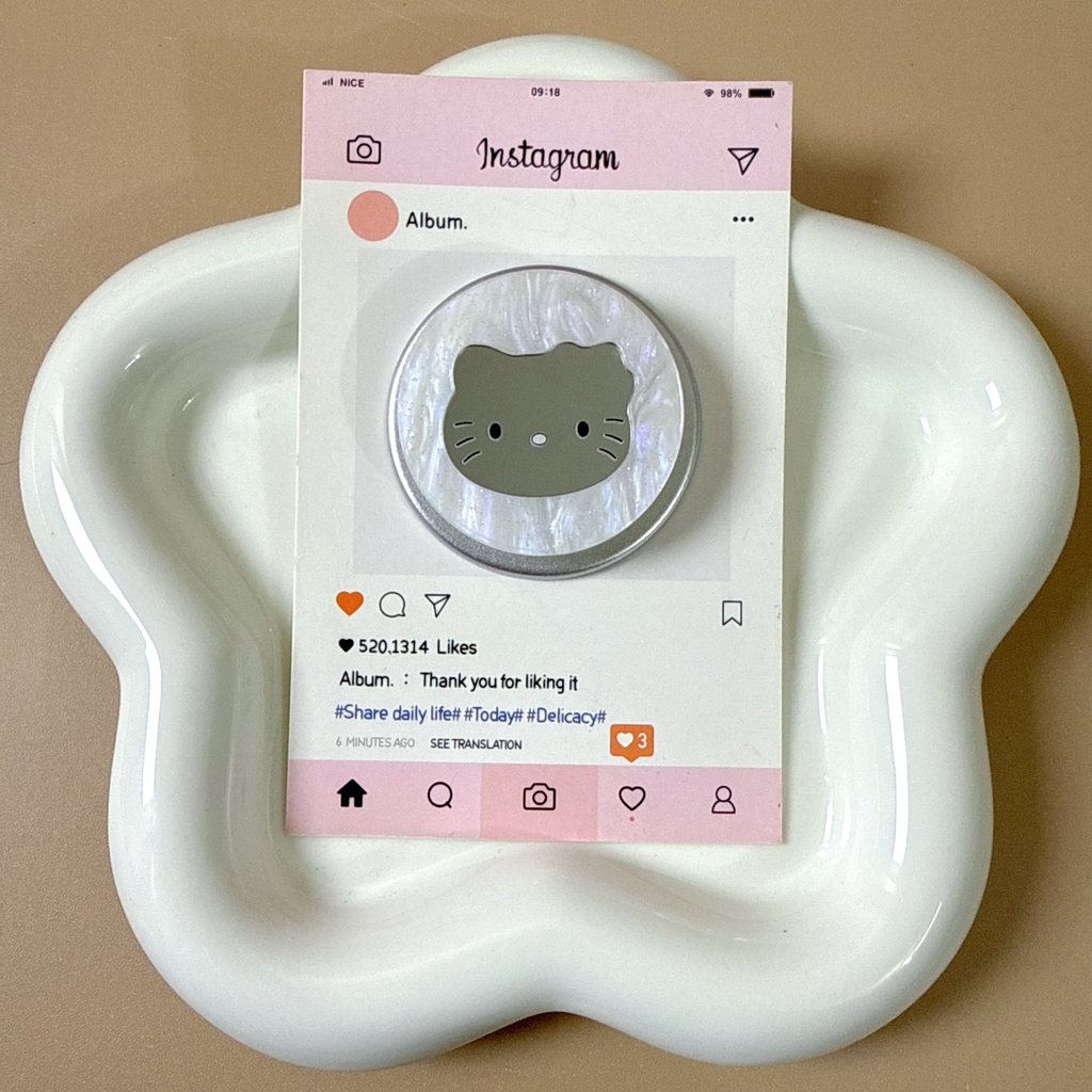 Họa tiết vỏ trắng Mirror kitty Giá đỡ từ tính Thích hợp cho điện thoại di động MagSafe Hấp phụ mạnh 