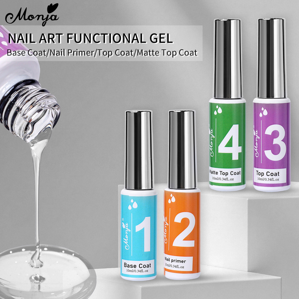 Monja 10ml Nail Art Gel Base Coat Top Coat Gel Polish No-Wipe Top Coat Matte Top Coat Nail Primer Na
