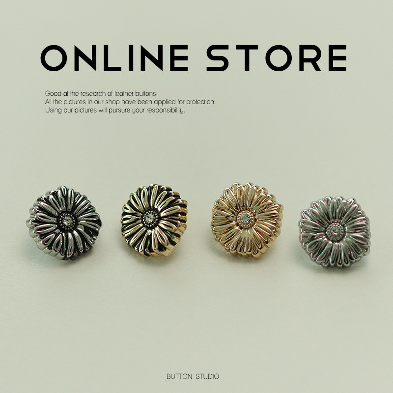 Spot Goods#MOSN Daisy Inlaid Diamond Button Metal Small Button Fashion Women's Clothing Decorative B