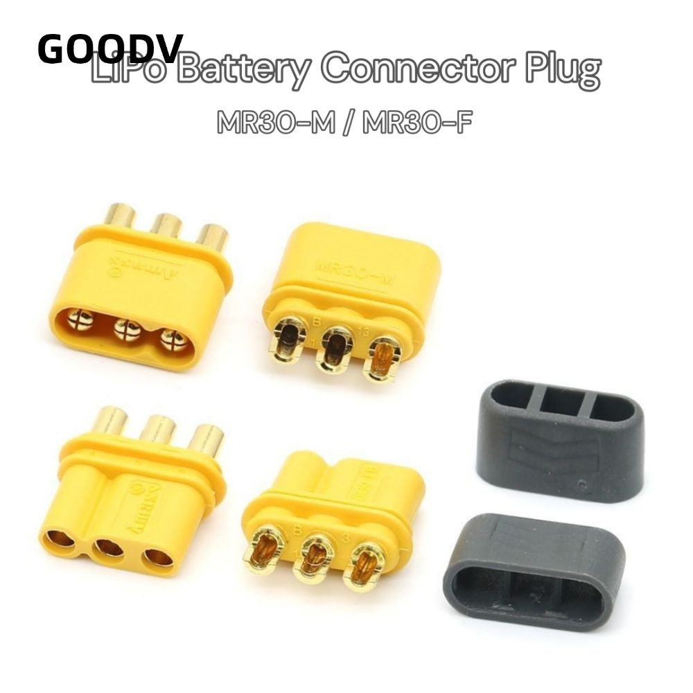 Đầu nối GOODV MR30, Ổ cắm pin LiPo có thể gắn màu vàng đen, Nhựa có vỏ bọc AMASS MR30 Phụ kiện RC