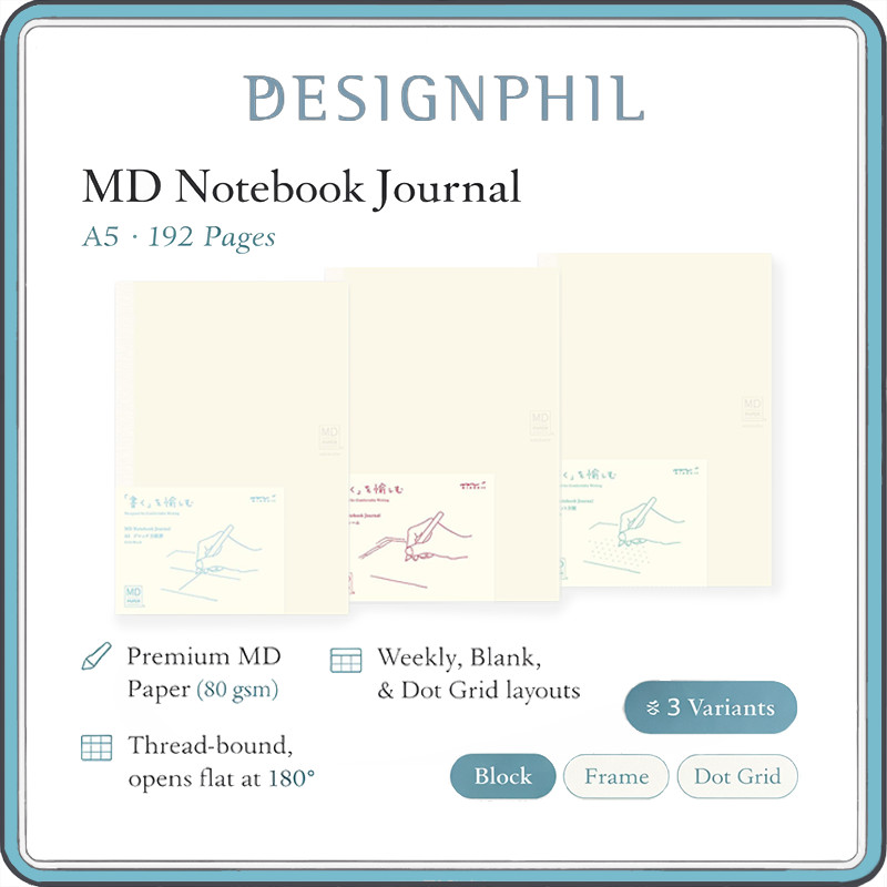 MIDORI MD Notebook A5 - Dot Grid, Frame, and Block Grid Options