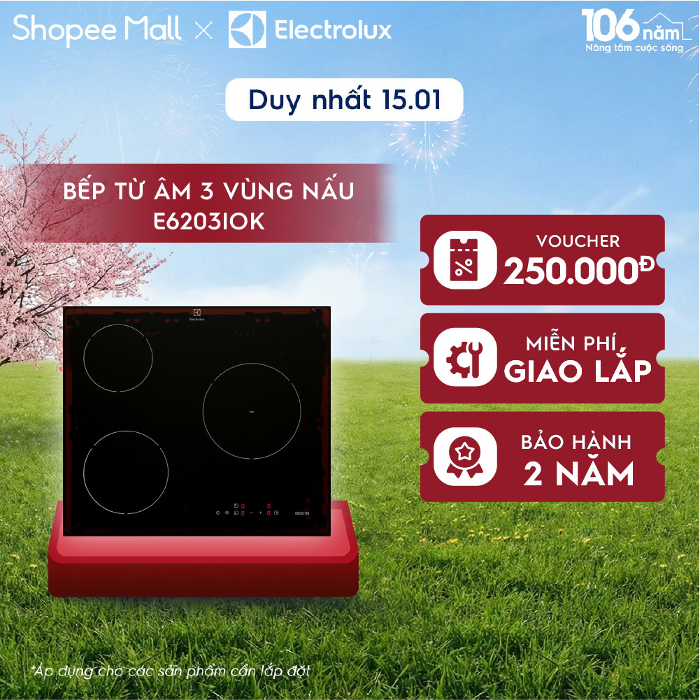 Bếp từ âm Electrolux 3 vùng nấu 60cm - E6203IOK - Gia nhiệt nhanh, dễ dàng vệ sinh