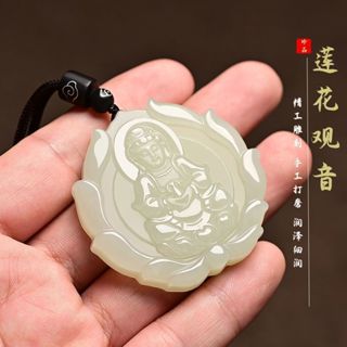 Mặt Dây Chuyền Ngọc Hetian Guanyin và Ngọc Bích Phong Cách Thượng hạng Cho Nam và Nữ