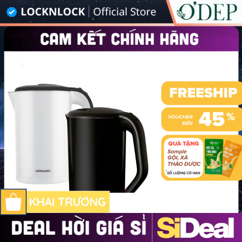 Ấm siêu tốc 1.7L 1800W LocknLock Chính Hãng đun sôi nhanh, lõi Inox chống ăn mòn EJK738BLK - BH 2 NĂ