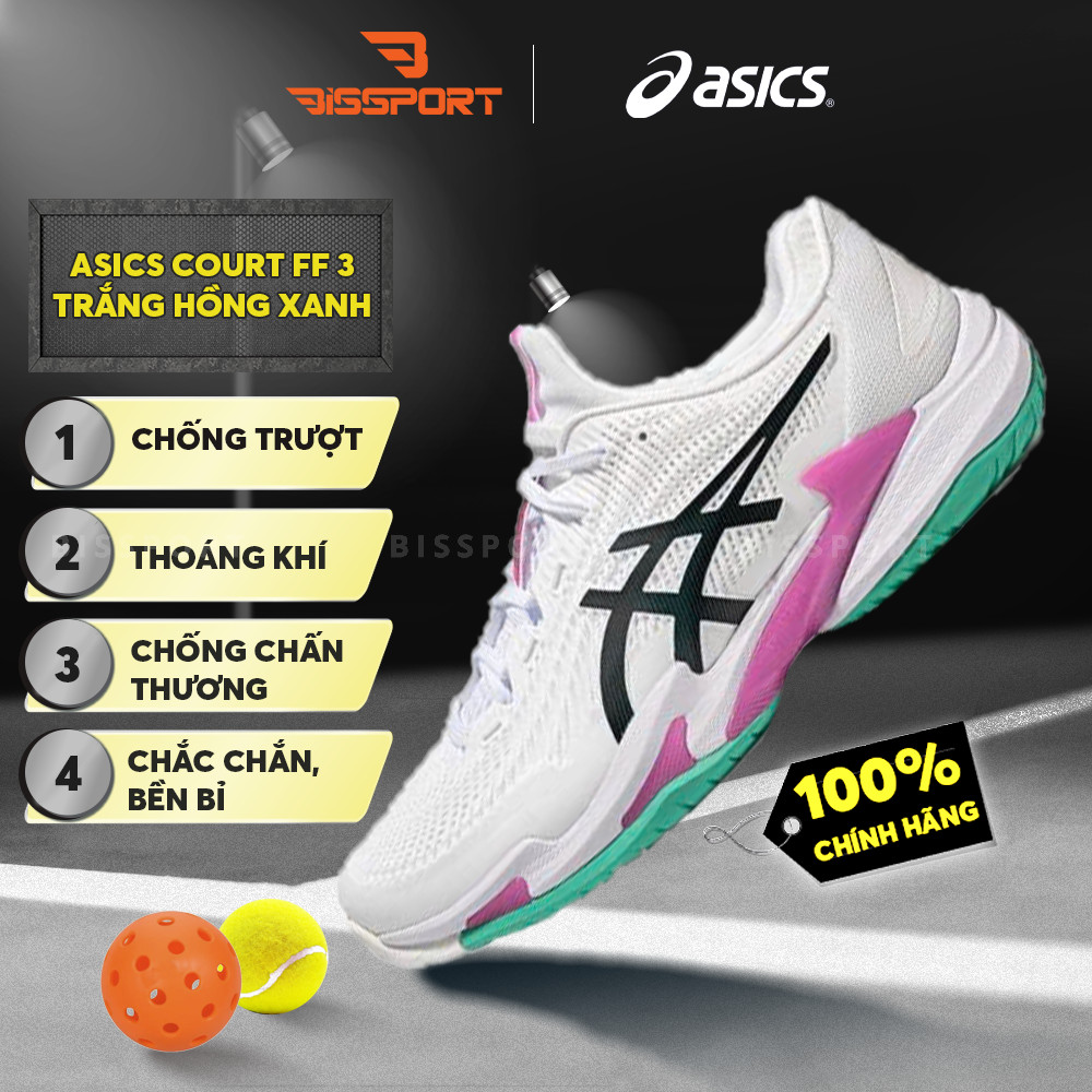 Giày Tennis/Pickleball Asics Asics Court FF3 Chính Hãng- Trắng Hồng Xanh - Êm Ổn Định - Giảm Chấn - 