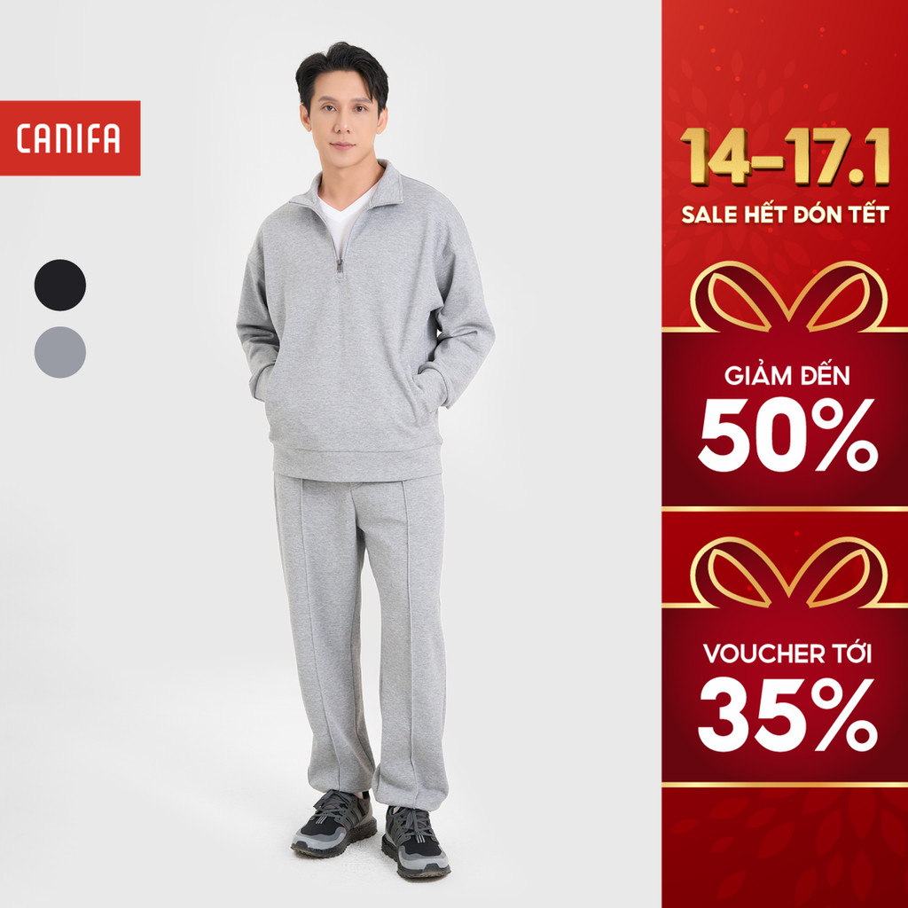 Bộ quần áo nỉ nam CANIFA MEN cổ lửng kéo khóa 8ST24W001 FW25