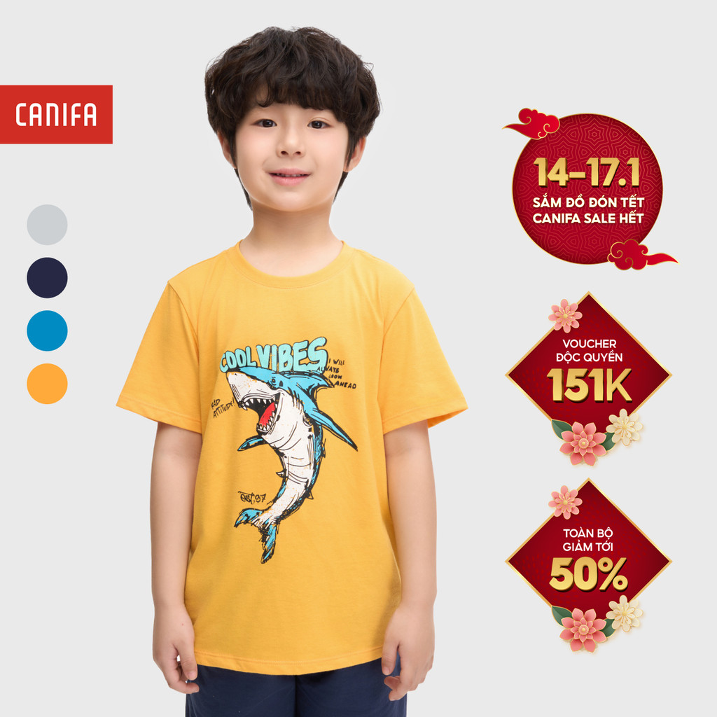 Áo phông bé trai CANIFA cổ tròn tay ngắn có hình in chất liệu cotton pha thoáng mát 2TS25S008