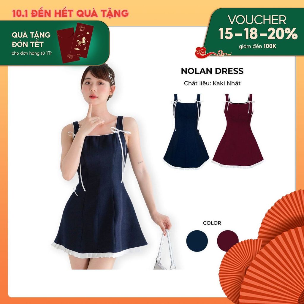 Đầm ngắn hai dây buộc nơ phối bèo THE C.I.U - Nolan Dress