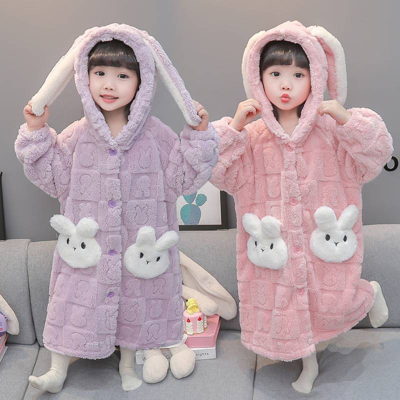 Girls' Pajamas Pajamas Autumn and Winter Thermal Flannel Thick Bathrobe Winter lvMm