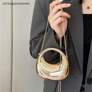 ST Nữ Dây Xích Túi Đeo Ngang Ví Nhỏ Acrylic Kim Loại Luster Nửa Mặt Trăng Đảng Tiệc Túi Nữ Túi Xách Sang Trọng ST