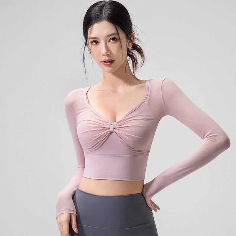 Yoga Clothes Women's 2026 New Sports Top Beautiful Mesh Long-Sleeved T-shirt Pilates Training Workou