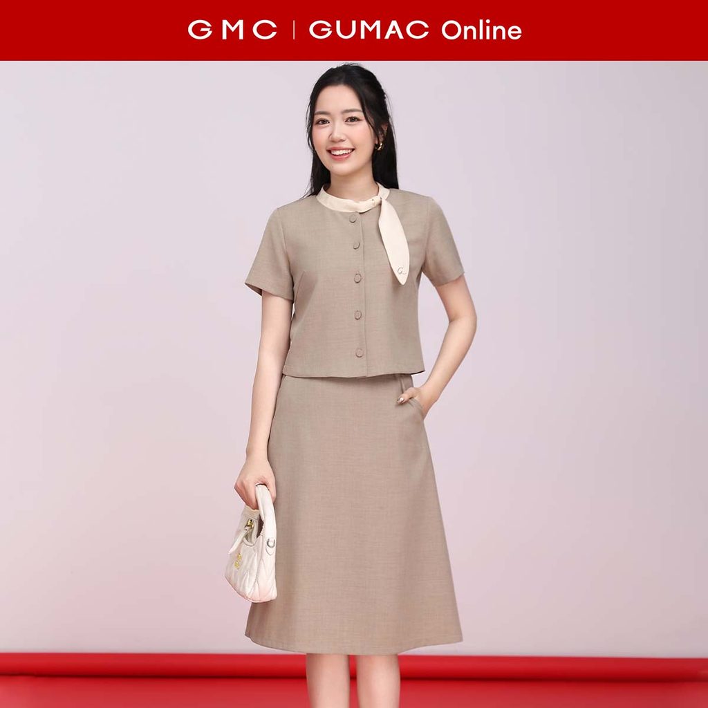 Set lẻ Áo kiểu thêu cổ dáng lửng thời trang GUMAC LAF0913 - Chân váy nữ A midi thời trang GUMAC LVF0