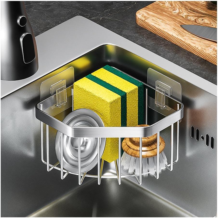 Hộp đựng bọt biển góc bồn rửa chén Anjing, chất kết dính bằng thép không gỉ với 4 móc