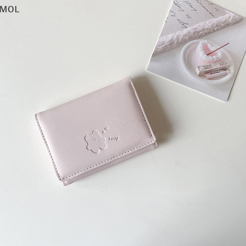 [MOL] phụ nữ dễ thương Gấu Ví Ba đa chức năng ngắn Ví Gấp chủ thẻ ví tiền xu đẹp