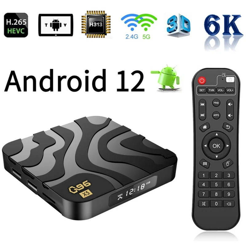 96 X5 TV Box Android 12 Allwinner H618 UHD HDR10 6K H.265 4G 5G Băng tần kép Wifi BT 4.0 Smart TV Rạ