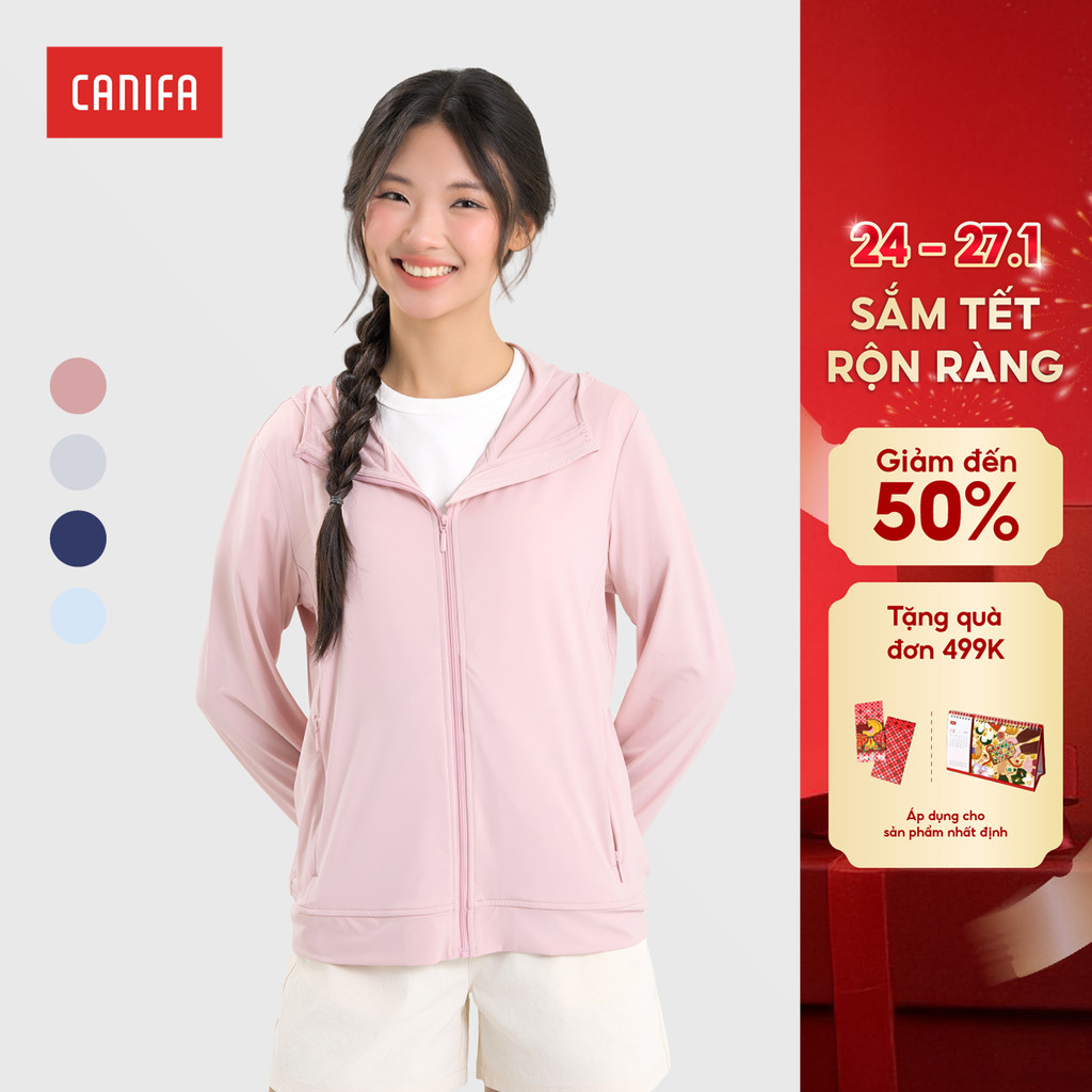 Áo chống nắng nữ 2025 CANIFA dài tay có mũ dáng vừa vải mát lạnh 6OT25S003