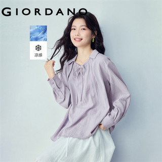 GIORDANO WOMEN Tie neck collar long sleeve loose blouse 05346475