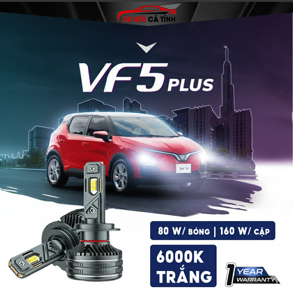 2 Bóng Đèn Cos Pha LED VinFast VF5 / VF5 Plus LED H7 Đèn Pha/ Cos - Trắng 6000K / 90W - 160W