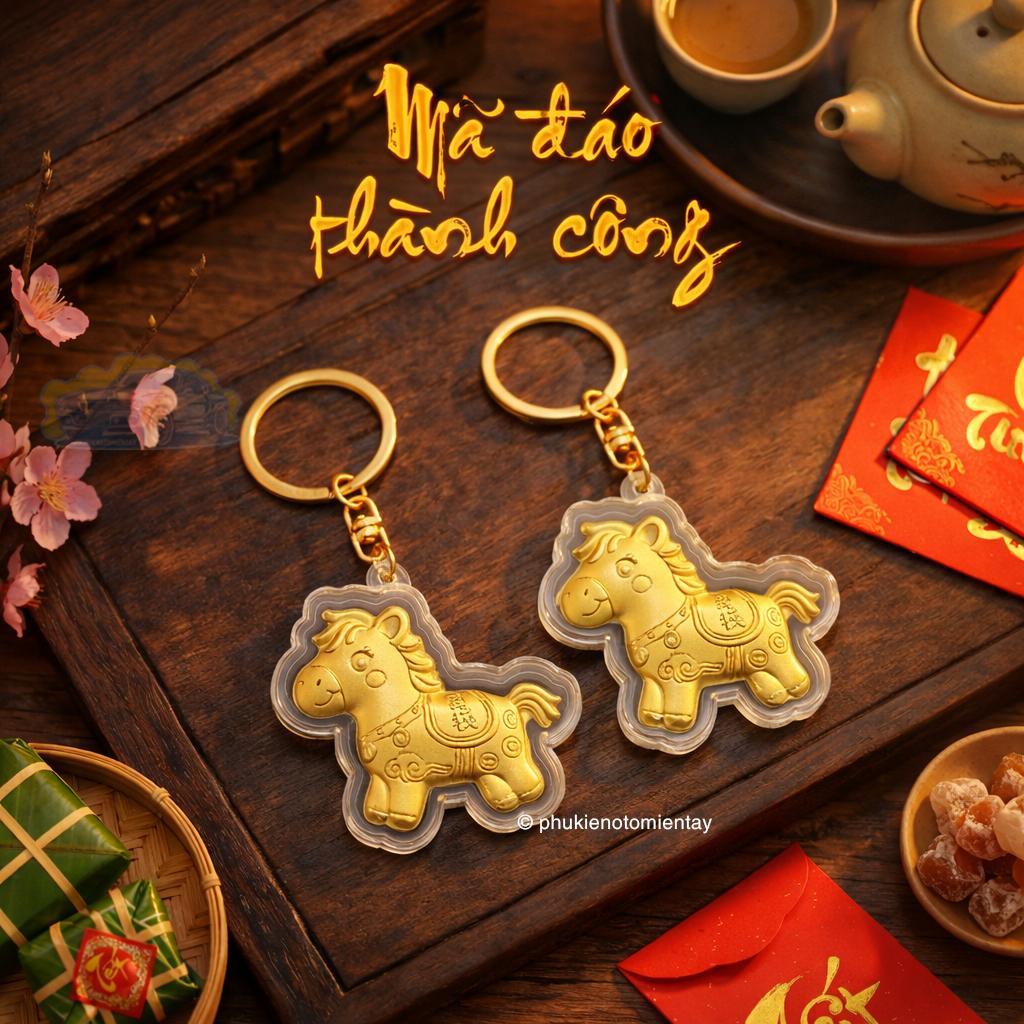 Móc Khóa Ngựa Mạ Vàng Phong Thủy Mã Đáo Thành Công  Quà Tặng Tết May Mắn 3