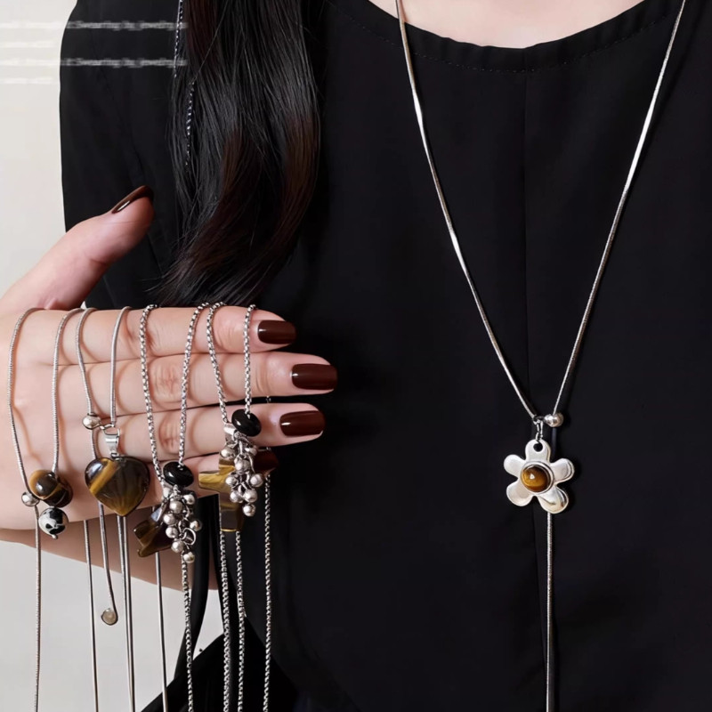 Vòng cổ thiết kế hoa chữ thập và ngôi sao, điều chỉnh được độ dài, phụ kiện thời trang dành cho nữ