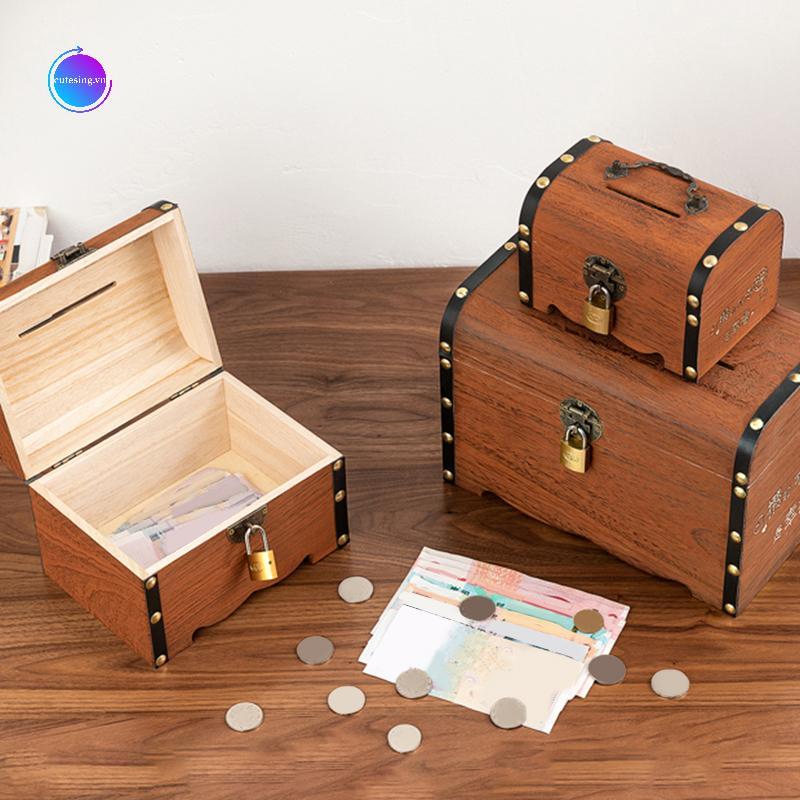 Cutesing 1 Bộ Hộp Bảo Quản Kho Báu Vintage Kho Báu Bằng Gỗ Có Lo Heo Đất Tổ Chức Hộp Tiết Kiệm Trang