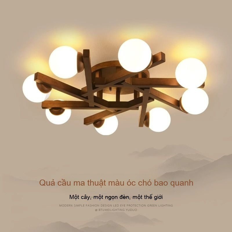 DJ03-DJ03-Đèn trần phong cách Trung Quốc mới, đèn phòng khách hiện đại, đèn phòng ngủ gỗ đặc Magic B
