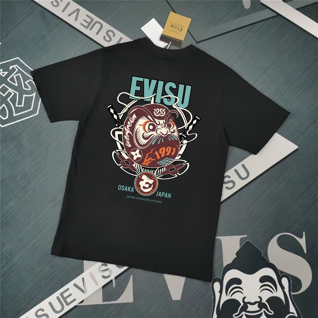 EVISU / God of Fortune 2026 Áo thun ngắn tay cổ tròn phong cách cặp đôi Phong cách nam Phong cách th