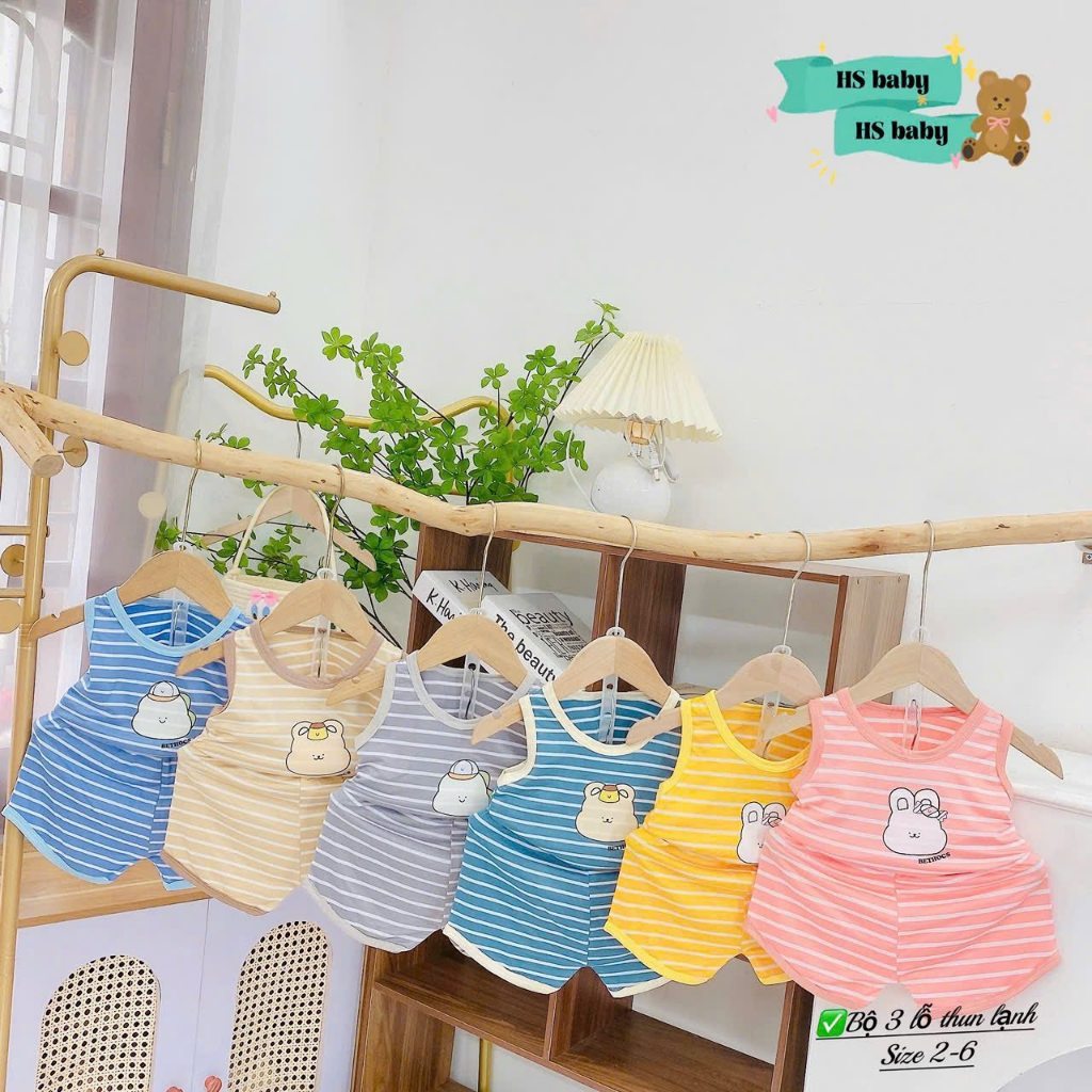 Bộ ba lỗ thun lạnh HSbaby SKY LINE cho bé từ 5-14kg mềm mát mặc hè