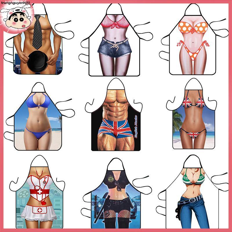[Tàu 24 giờ] Funny Muscle Man Kitchen Apron SEXY WOMEN Cooking pinafore Home Cleaning Tool VN
