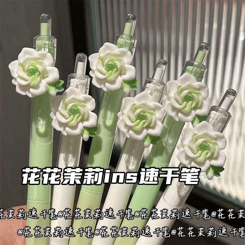 New Product#Jasmine Flower Quick-Dry Exam Pen ins Stylish and attractive retractable black gel pen w