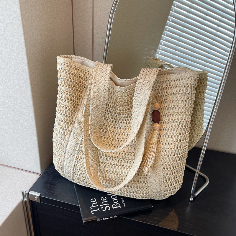 Túi Đeo Vai Niche Ống Hút Túi Nữ Phong Cách Mới Hợp Thời Trang Dung Tích Lớn Đi Lại Túi Tote Bên Biển Dệt Túi Đi Biển Túi Lớn