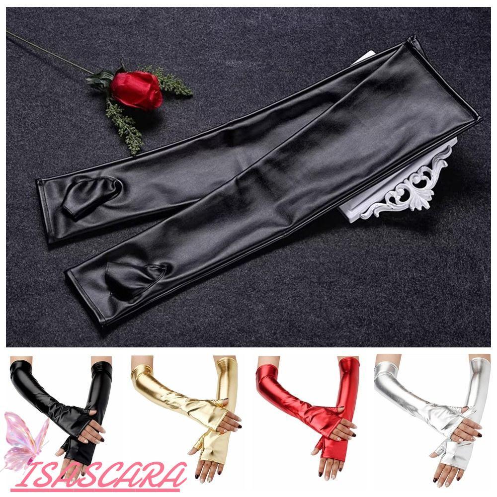 JONY Metallic Gloves, Gold Silver Elbow Length Latex Gloves, Sexy Fake Leather Long Gloves Evening P