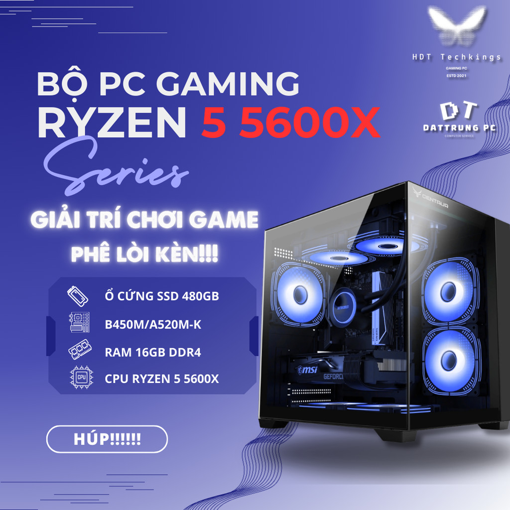 Bộ PC Gaming Ryzen 5 5600X | Main A520 ASUS | RAM 16GB DDR4 | SSD 480GB | Nguồn 550W | VGA Tùy Chọn 