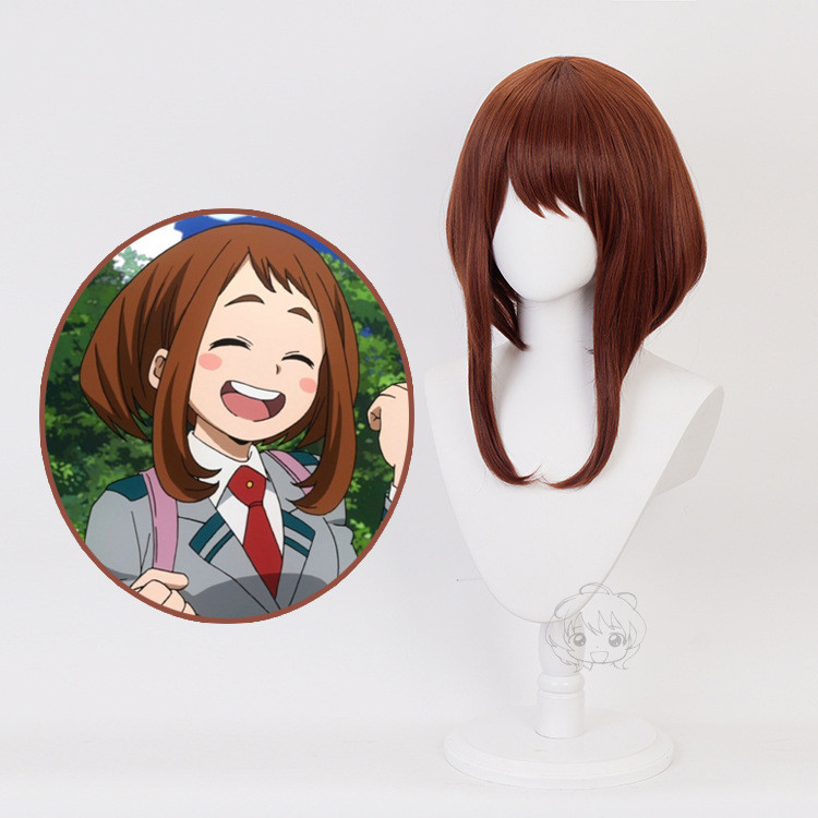 Uraraoka Ochako Cosplay - Tóc Giả Bob Ngắn Màu Nâu, Chất Liệu Tổng Hợp Chịu Nhiệt