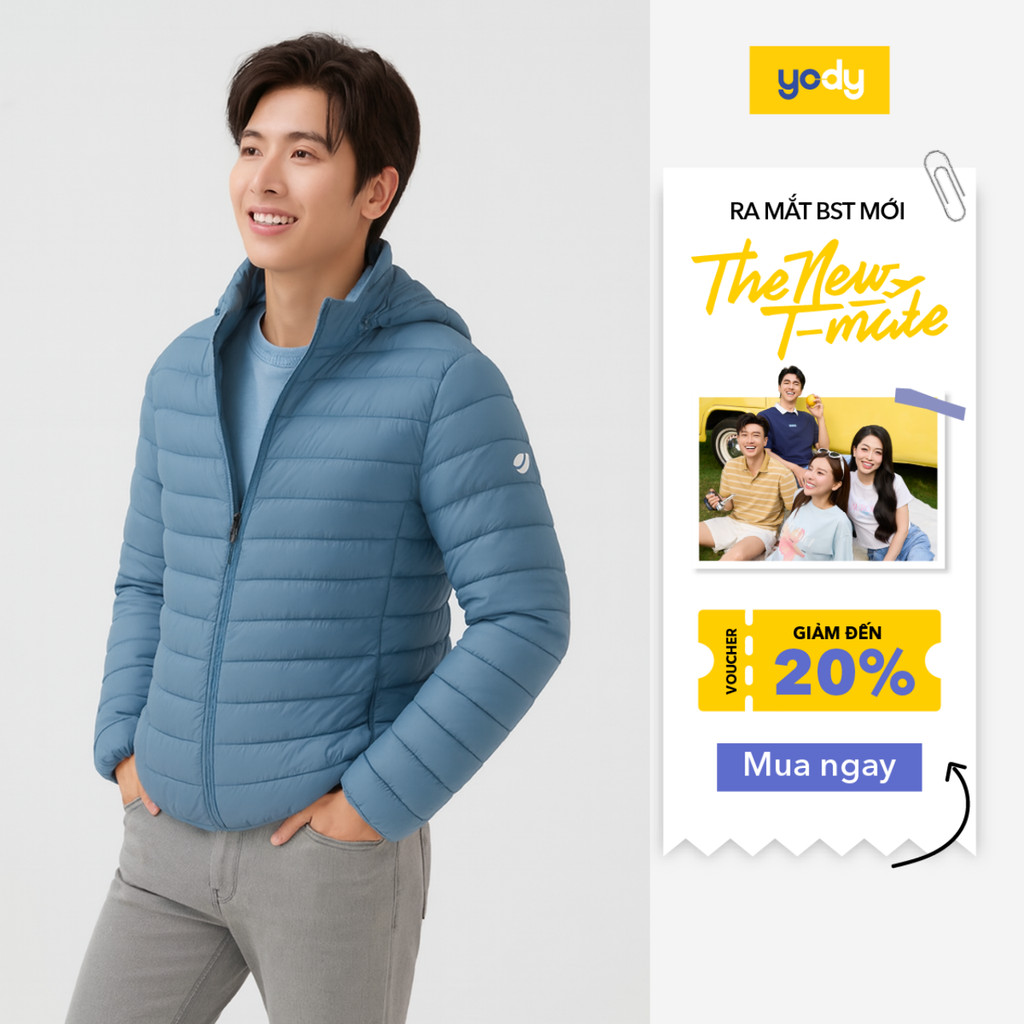 Áo khoác phao nam YODY siêu nhẹ giữ ấm tốt mũ có thể tháo rời thoải mái mềm mại MCPJ25F036