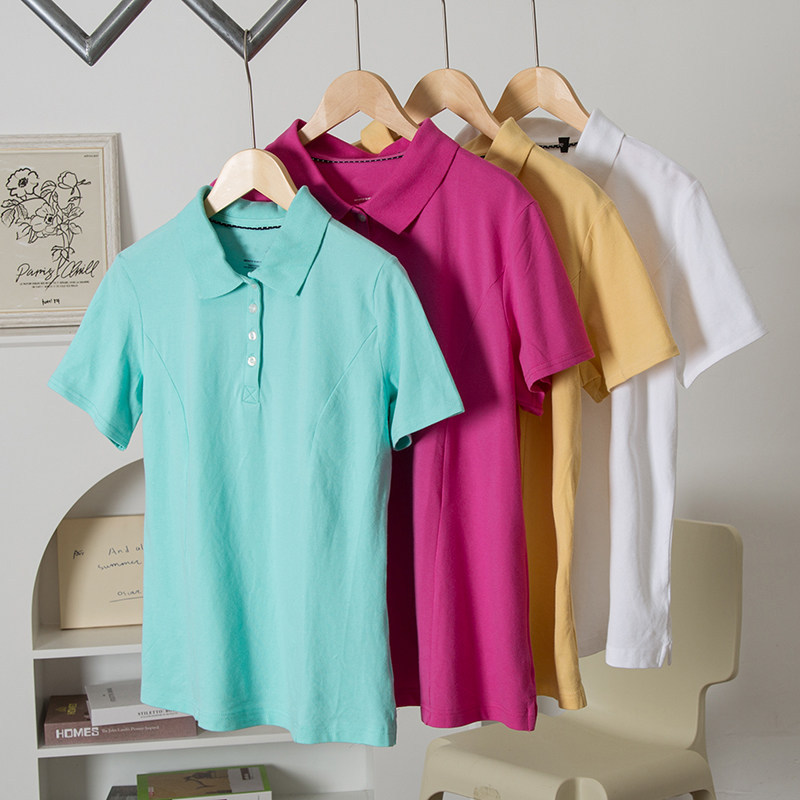 áo cộc nữ áo phong cách hàn quốc Meichun Yuan le * 49 USD 97% cotton Áo sơ mi POLO tay ngắn cổ bẻ mà